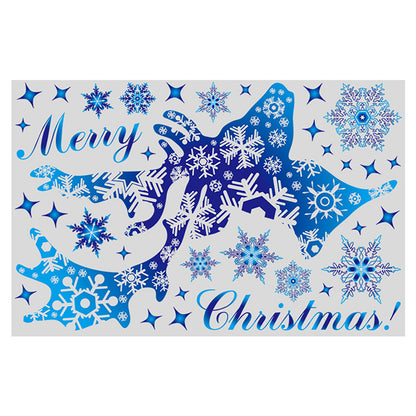 2023 Christmas & New Year Window Stickers – Blue Elk, Snowflake Winter Wall Decals, Holiday Decorations for Windows