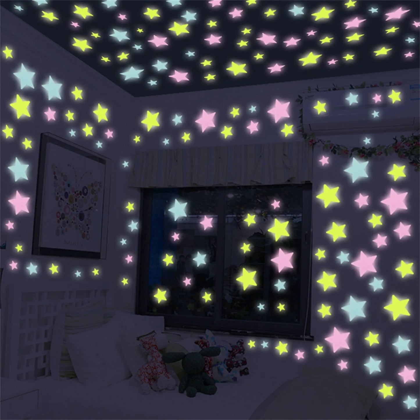 50pcs/set Colorful Luminous Snowflake Wall Sticker Glow In The Dark Decal Kids Baby Room Bedroom Stickers Home Decoration