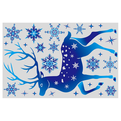 Winter Wonderland Christmas Window Stickers - Blue Elk, Sika Deer & Snowflakes - Holiday Wall Decals for New Year 2024 Home Decor