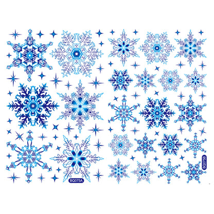 Winter Wonderland Christmas Window Stickers - Blue Elk, Sika Deer & Snowflakes - Holiday Wall Decals for New Year 2024 Home Decor