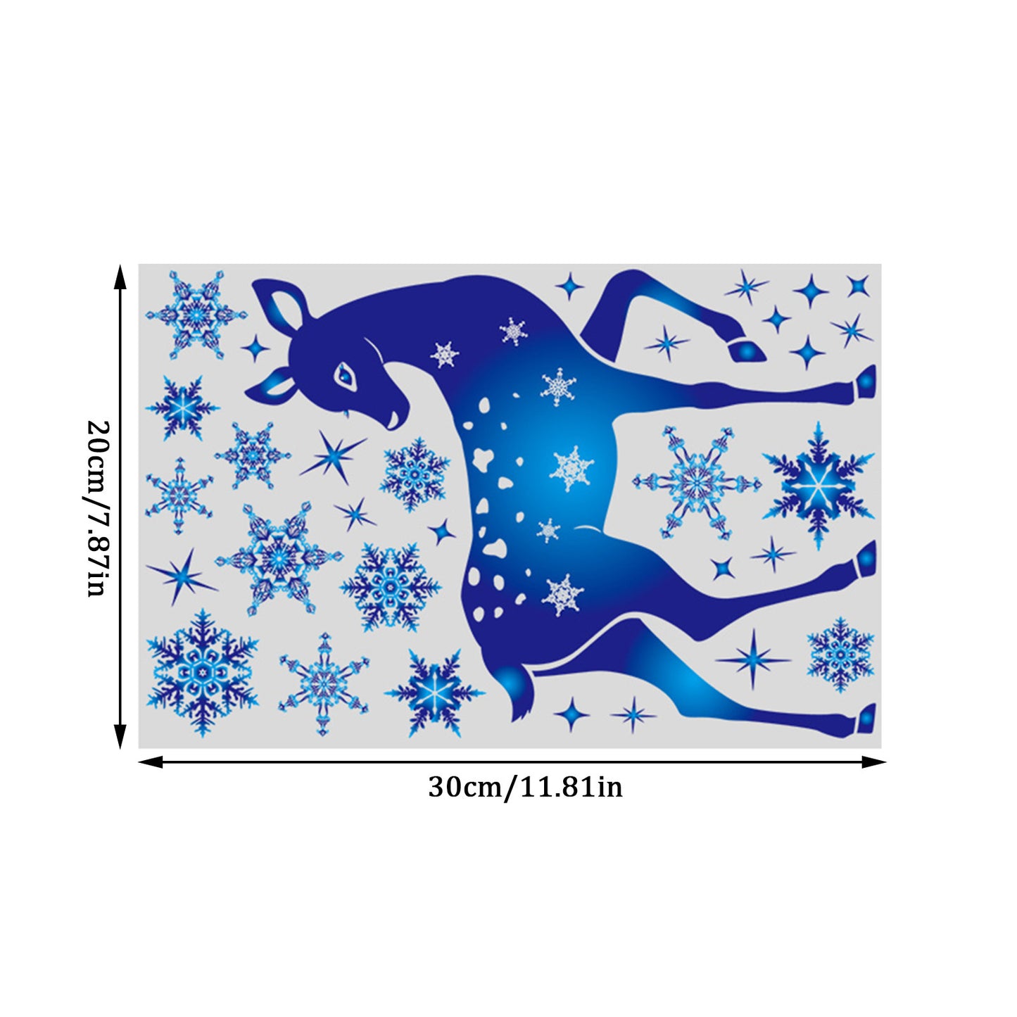 Winter Wonderland Christmas Window Stickers - Blue Elk, Sika Deer & Snowflakes - Holiday Wall Decals for New Year 2024 Home Decor