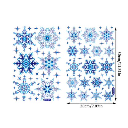 2023 Christmas & New Year Window Stickers – Blue Elk, Snowflake Winter Wall Decals, Holiday Decorations for Windows