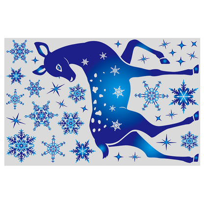 2023 Christmas & New Year Window Stickers – Blue Elk, Snowflake Winter Wall Decals, Holiday Decorations for Windows