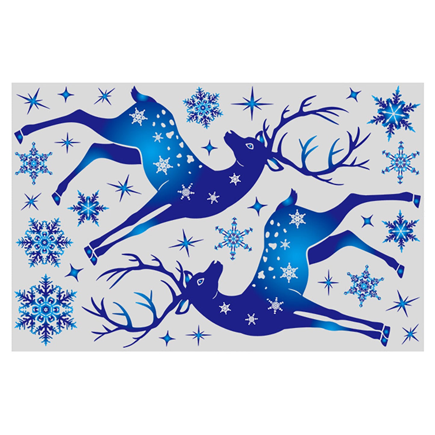 Winter Wonderland Christmas Window Stickers - Blue Elk, Sika Deer & Snowflakes - Holiday Wall Decals for New Year 2024 Home Decor