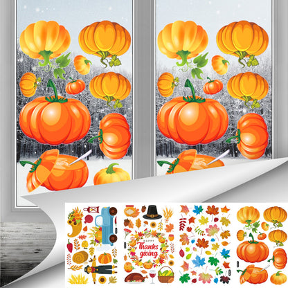 Thanksgiving Window Stickers Glass Decoration Maple Leaf Decals Thanksgiving Turkey Pumpkin Maple Leaf Autumn Wall Stickers