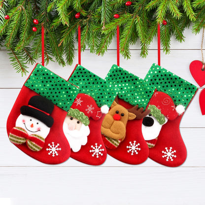 2024 Christmas Stockings - Snowman, Santa, & Elk Print Holiday Socks - Xmas Gift Bags for Fireplace & Tree Decoration - New Year 2024 Natale