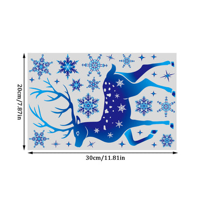 Winter Wonderland Christmas Window Stickers - Blue Elk, Sika Deer & Snowflakes - Holiday Wall Decals for New Year 2024 Home Decor