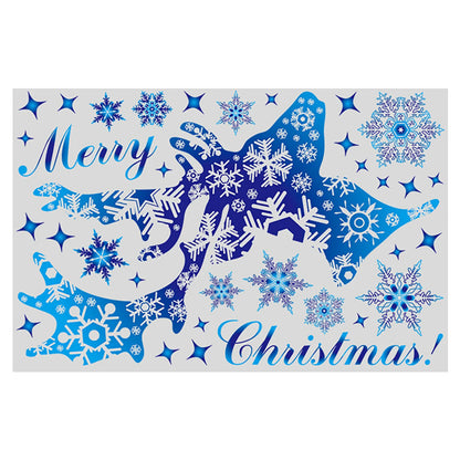 2023 Christmas & New Year Window Stickers – Blue Elk, Snowflake Winter Wall Decals, Holiday Decorations for Windows