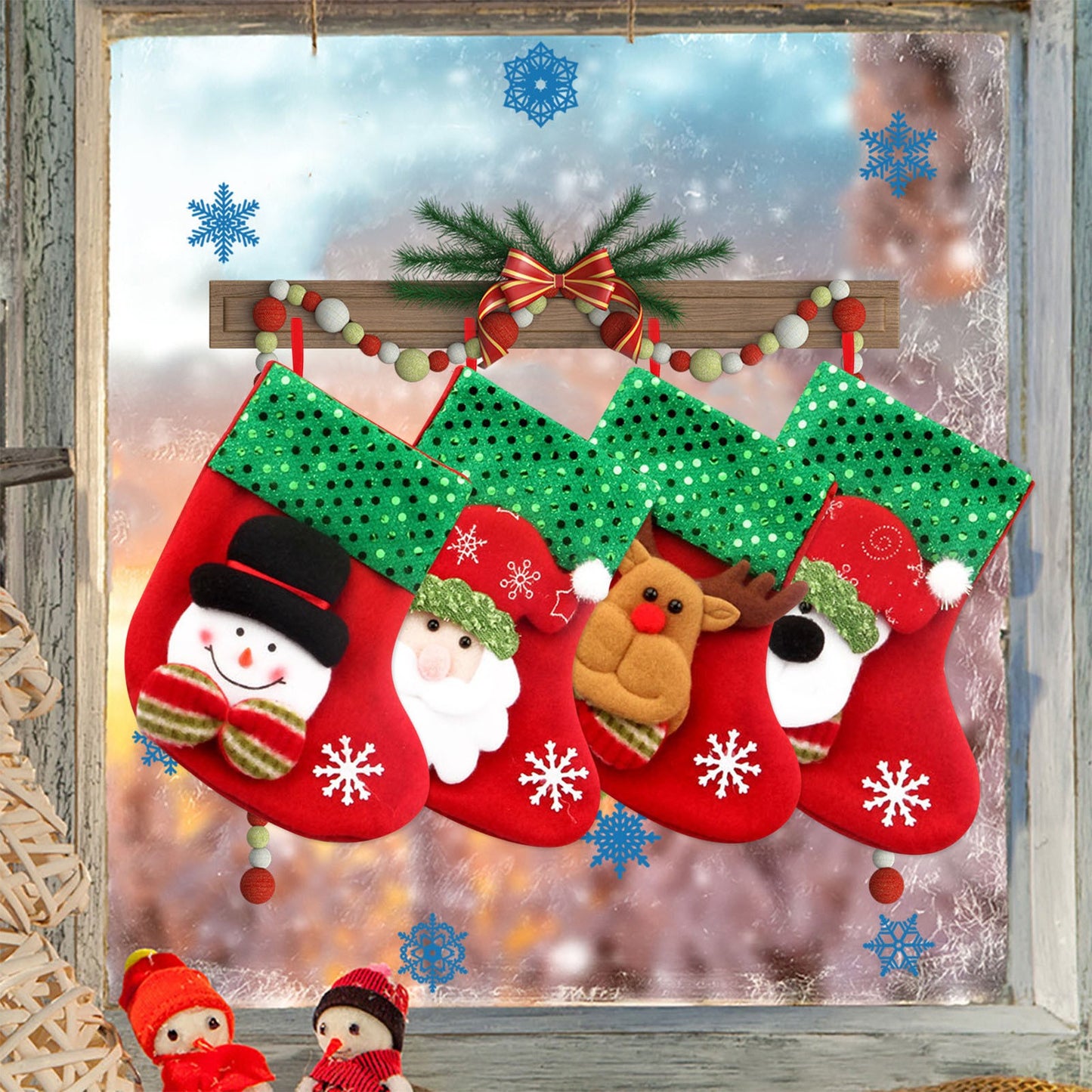 2024 Christmas Stockings - Snowman, Santa, & Elk Print Holiday Socks - Xmas Gift Bags for Fireplace & Tree Decoration - New Year 2024 Natale