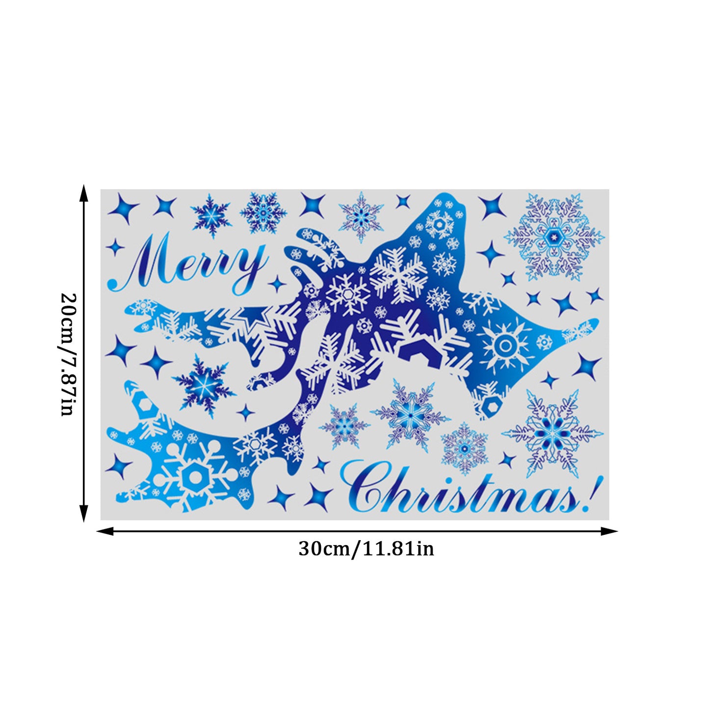 2023 Christmas & New Year Window Stickers – Blue Elk, Snowflake Winter Wall Decals, Holiday Decorations for Windows