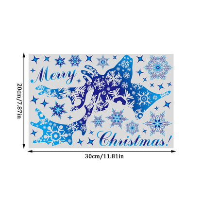 2023 Christmas & New Year Window Stickers – Blue Elk, Snowflake Winter Wall Decals, Holiday Decorations for Windows