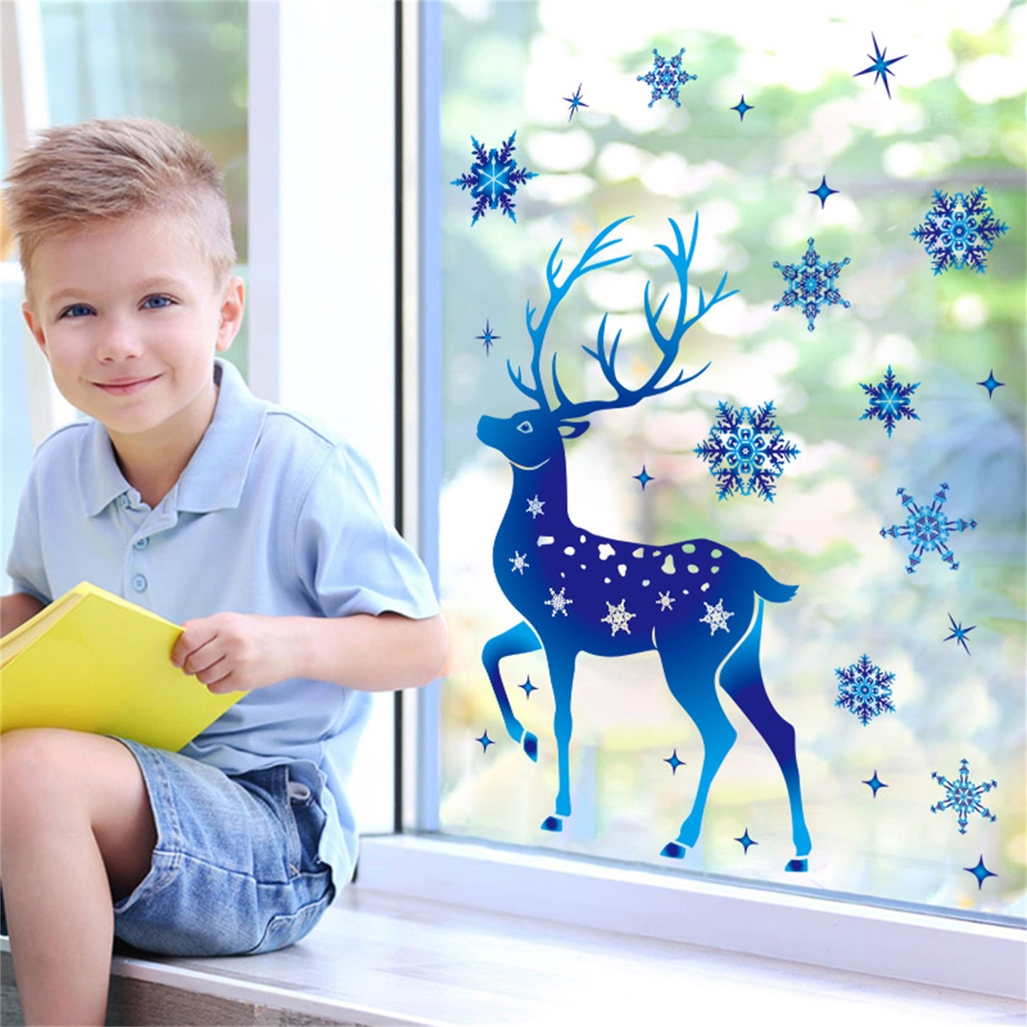 Christmas Elk & Snowflake Window Stickers – Holiday Wall Decals for Home & Kids Room, Festive Xmas Decorations for New Year