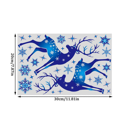 2023 Christmas & New Year Window Stickers – Blue Elk, Snowflake Winter Wall Decals, Holiday Decorations for Windows