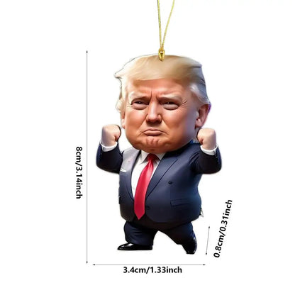 Trump-Inspired Acrylic Christmas Decor Hanging Ornament – Fun Cartoon Pendant for Car & Tree – Perfect Holiday Gift