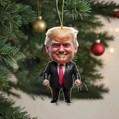 Trump-Inspired Acrylic Christmas Decor Hanging Ornament – Fun Cartoon Pendant for Car & Tree – Perfect Holiday Gift