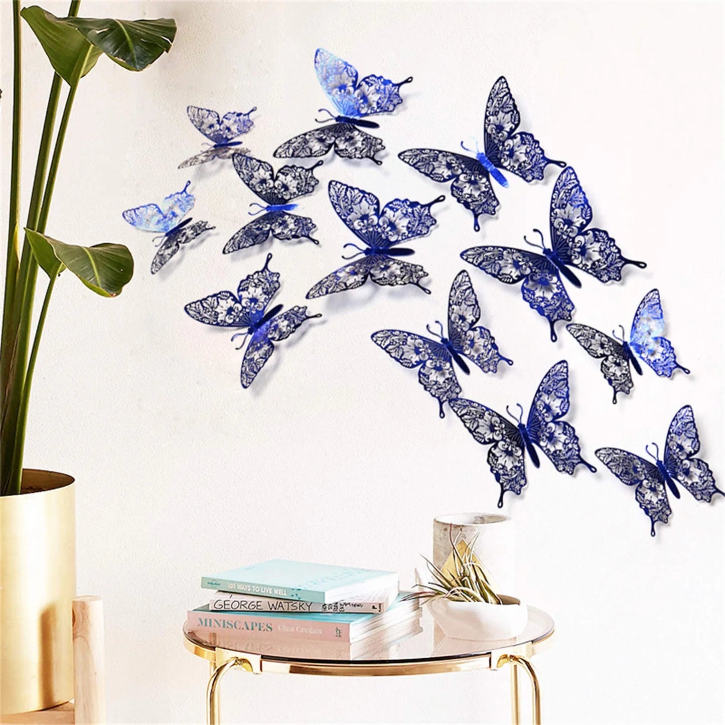 12pcs 3D Butterfly Ornaments - Hollow Wall Art Decals for Home Decor - Self-Adhesive Modern Craft Design for Walls, Cake Carving, and More