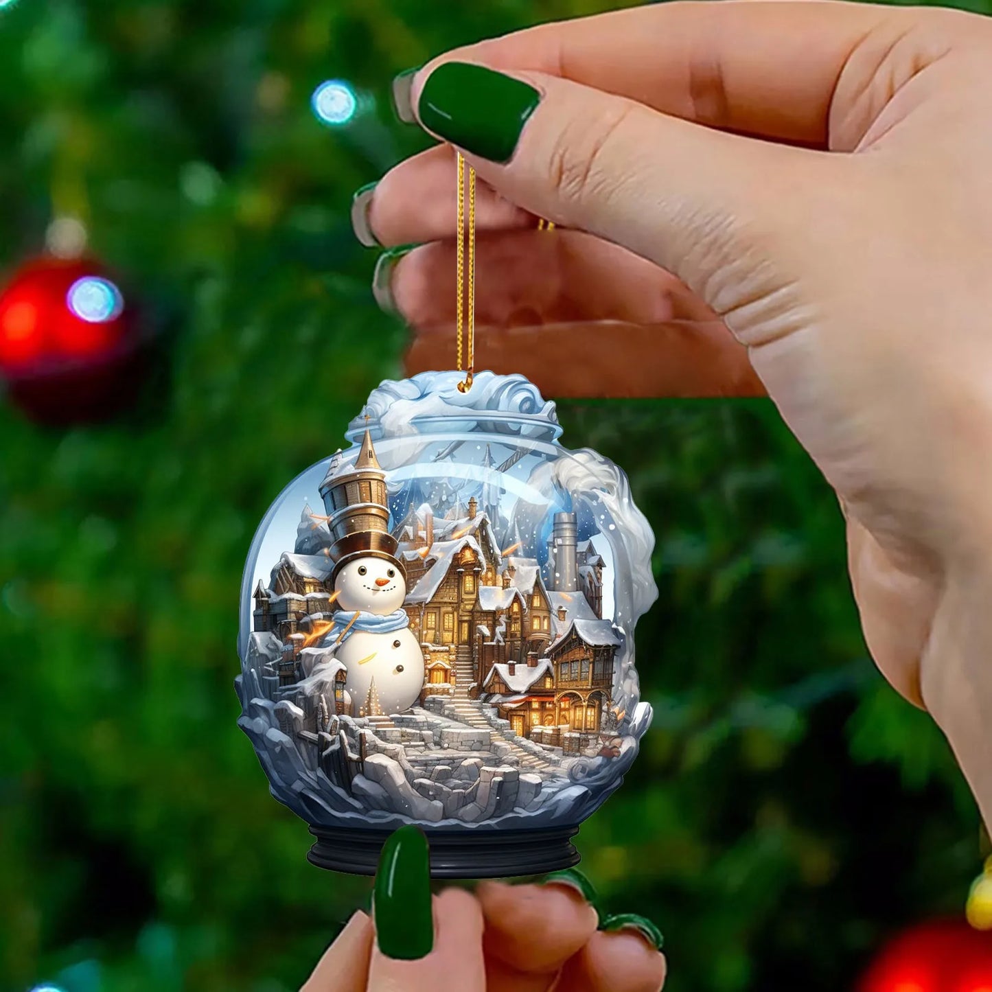 Christmas Snowman Crystal Globe Ornament – Unique Snow Design Hanging Decoration for Xmas Tree – Festive Navidad Decor