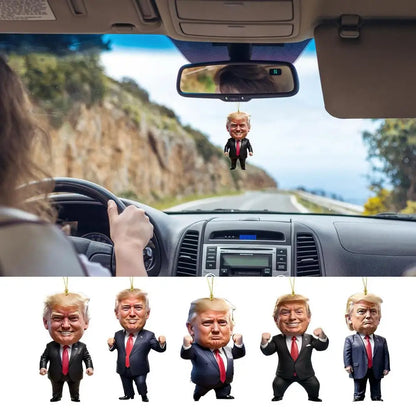 Trump-Inspired Acrylic Christmas Decor Hanging Ornament – Fun Cartoon Pendant for Car & Tree – Perfect Holiday Gift