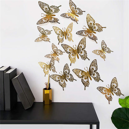 12pcs 3D Butterfly Ornaments - Hollow Wall Art Decals for Home Decor - Self-Adhesive Modern Craft Design for Walls, Cake Carving, and More