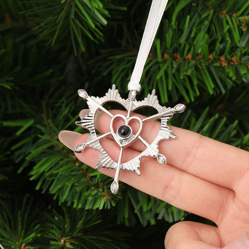 Snowflake Photo Ornament – Custom Picture Pendant with White Ribbon – Perfect Christmas Gift & Winter Love Memorial Decoration