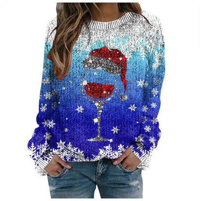 2024 Long Sleeve Christmas Sweater for Women - Red Santa Hat Print Pullover - Holiday Sweatshirt Tops for New Year Gifts & Christmas Clothes