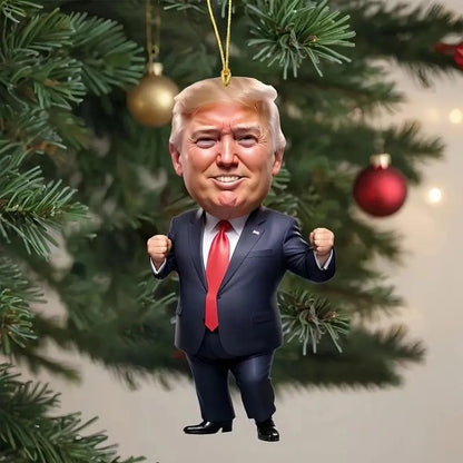 Trump-Inspired Acrylic Christmas Decor Hanging Ornament – Fun Cartoon Pendant for Car & Tree – Perfect Holiday Gift