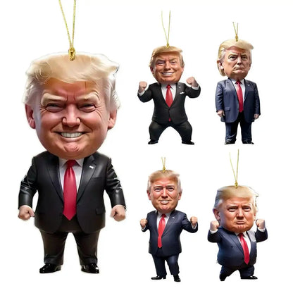 Trump-Inspired Acrylic Christmas Decor Hanging Ornament – Fun Cartoon Pendant for Car & Tree – Perfect Holiday Gift