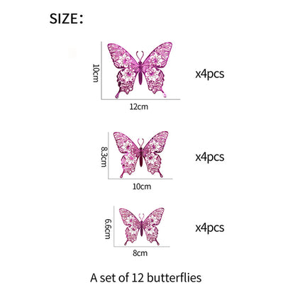 12pcs 3D Butterfly Ornaments - Hollow Wall Art Decals for Home Decor - Self-Adhesive Modern Craft Design for Walls, Cake Carving, and More