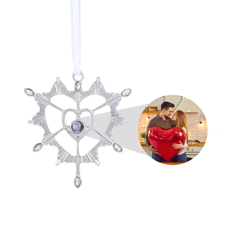 Snowflake Photo Ornament – Custom Picture Pendant with White Ribbon – Perfect Christmas Gift & Winter Love Memorial Decoration