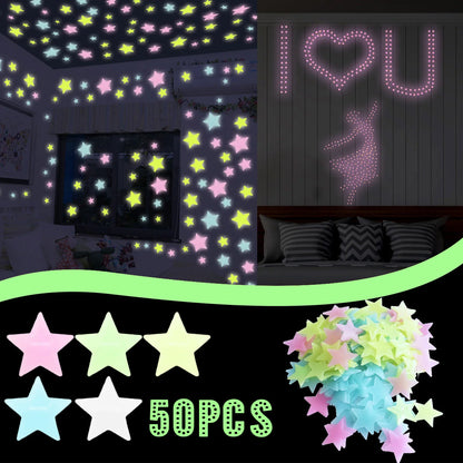 50pcs/set Colorful Luminous Snowflake Wall Sticker Glow In The Dark Decal Kids Baby Room Bedroom Stickers Home Decoration