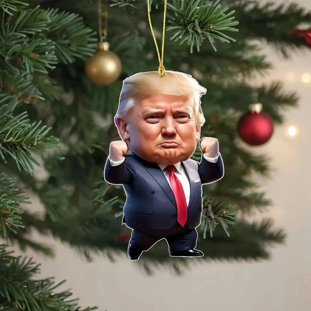 Trump-Inspired Acrylic Christmas Decor Hanging Ornament – Fun Cartoon Pendant for Car & Tree – Perfect Holiday Gift