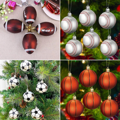 6pcs/Box Sports-Themed Christmas Ornament Set – Basketball & Football Plastic Tree Ornaments for Holiday Decor