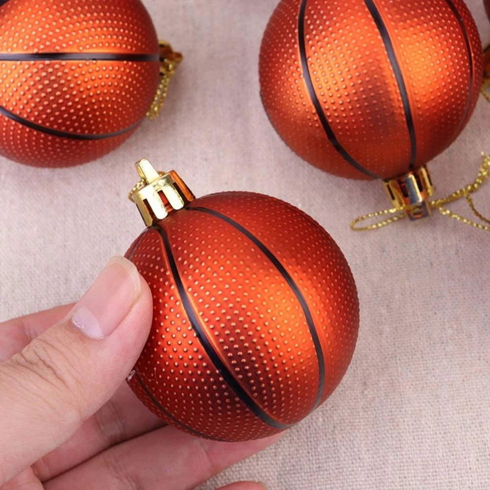 6pcs/Box Sports-Themed Christmas Ornament Set – Basketball & Football Plastic Tree Ornaments for Holiday Decor