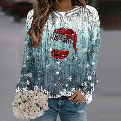 2024 Long Sleeve Christmas Sweater for Women - Red Santa Hat Print Pullover - Holiday Sweatshirt Tops for New Year Gifts & Christmas Clothes