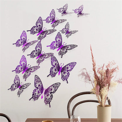 12pcs 3D Butterfly Ornaments - Hollow Wall Art Decals for Home Decor - Self-Adhesive Modern Craft Design for Walls, Cake Carving, and More