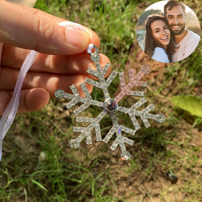 Snowflake Photo Ornament – Custom Picture Pendant with White Ribbon – Perfect Christmas Gift & Winter Love Memorial Decoration