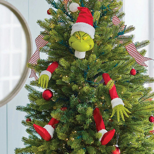 1/2 Set Grinch Christmas Ornaments - Red-Legged Elf Head, Arms & Legs Tree Topper Decor for Xmas Party