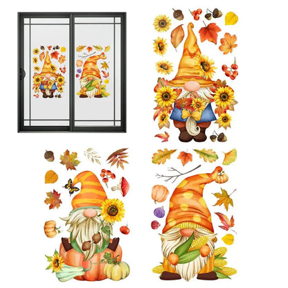 Thanksgiving Window Stickers Autumn Window Clings Faceless Doll Maple Turkey Electrostatic Decals DIY Festival Home Party Decor