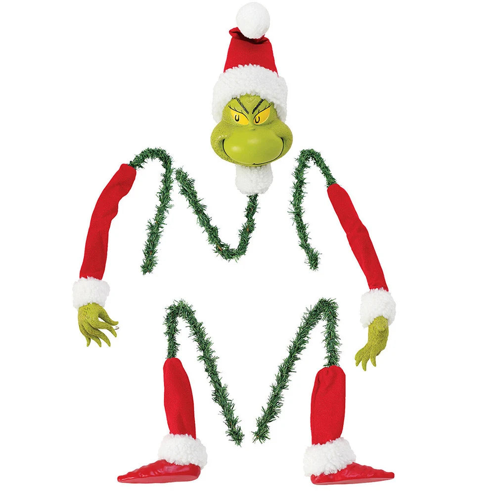 1/2 Set Grinch Christmas Ornaments - Red-Legged Elf Head, Arms & Legs Tree Topper Decor for Xmas Party