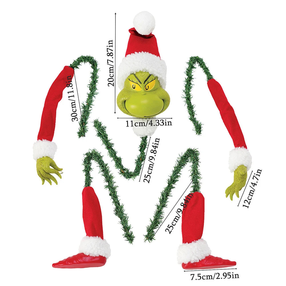 1/2 Set Grinch Christmas Ornaments - Red-Legged Elf Head, Arms & Legs Tree Topper Decor for Xmas Party