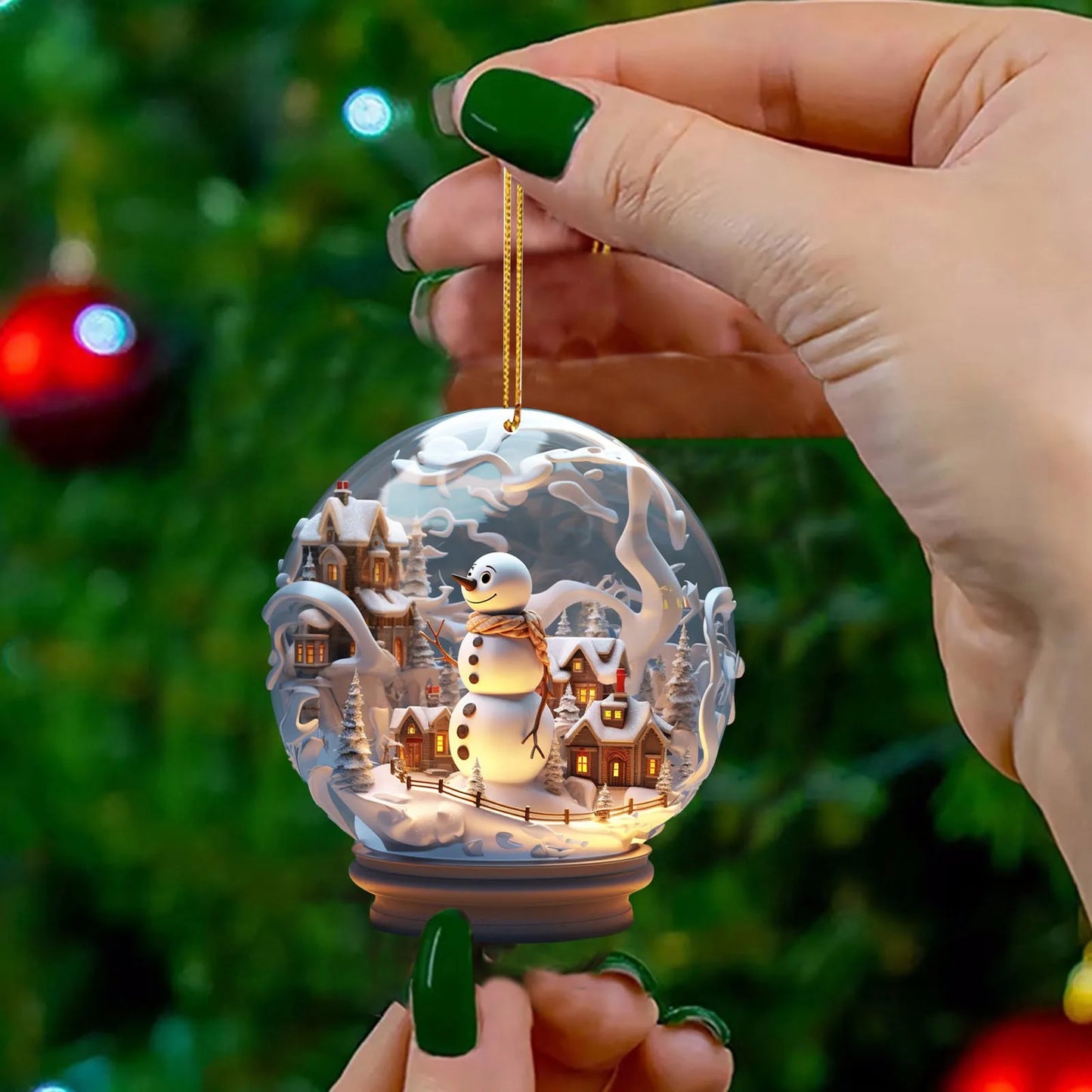 Christmas Snowman Crystal Globe Ornament – Unique Snow Design Hanging Decoration for Xmas Tree – Festive Navidad Decor