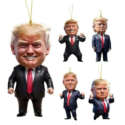 Trump-Inspired Acrylic Christmas Decor Hanging Ornament – Fun Cartoon Pendant for Car & Tree – Perfect Holiday Gift