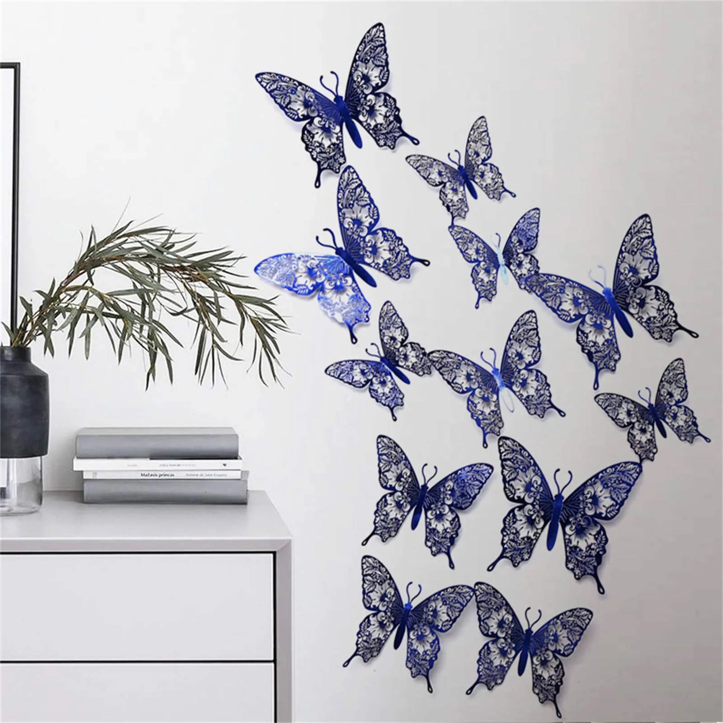 12pcs 3D Butterfly Ornaments - Hollow Wall Art Decals for Home Decor - Self-Adhesive Modern Craft Design for Walls, Cake Carving, and More