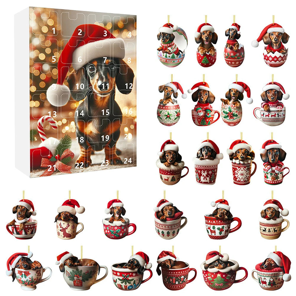 Dachshund Christmas Advent Calendar 2024 – With Dachshund Figure Ornaments – Christmas Countdown Calendar & Xmas Gifts for Dog Lovers