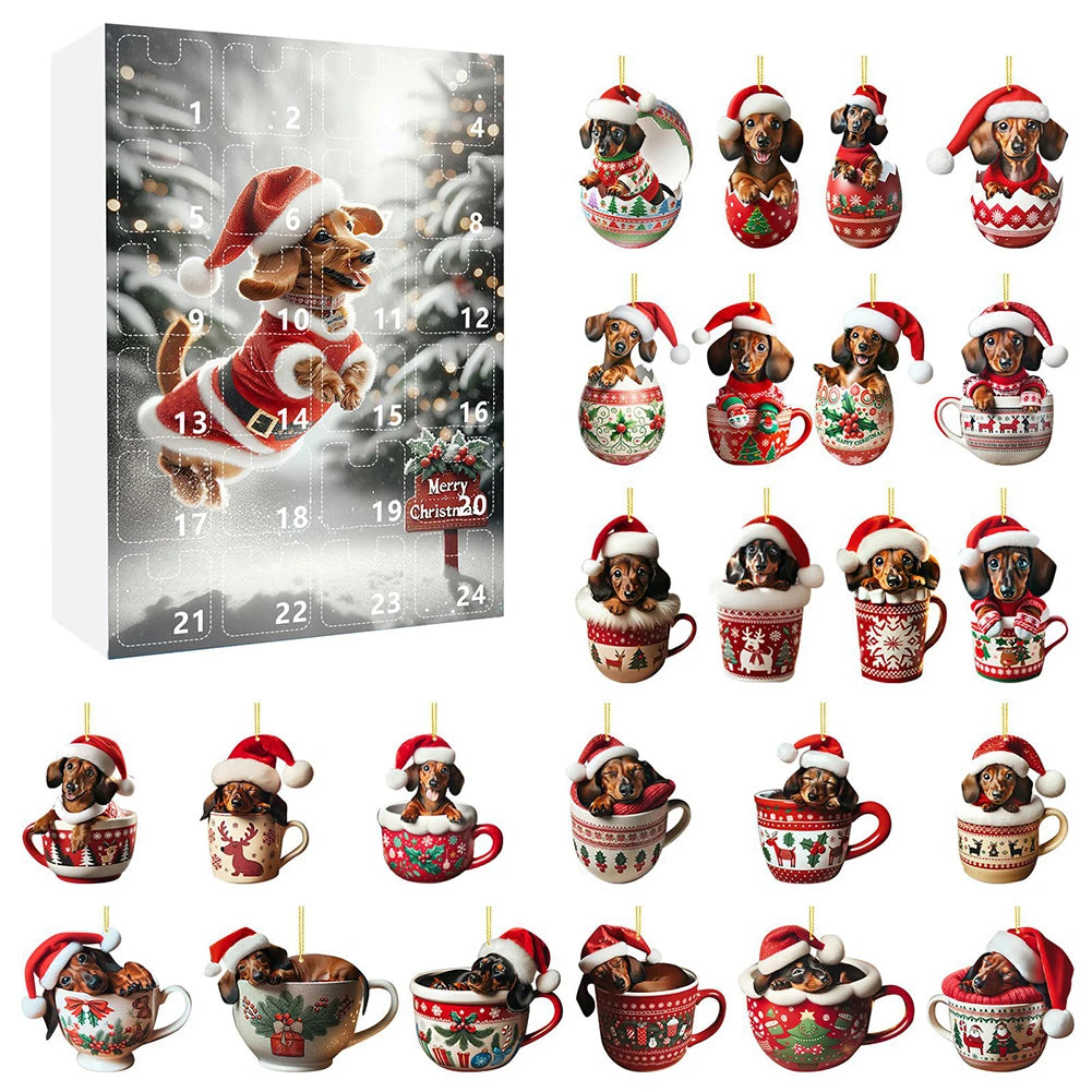 Dachshund Christmas Advent Calendar 2024 – With Dachshund Figure Ornaments – Christmas Countdown Calendar & Xmas Gifts for Dog Lovers