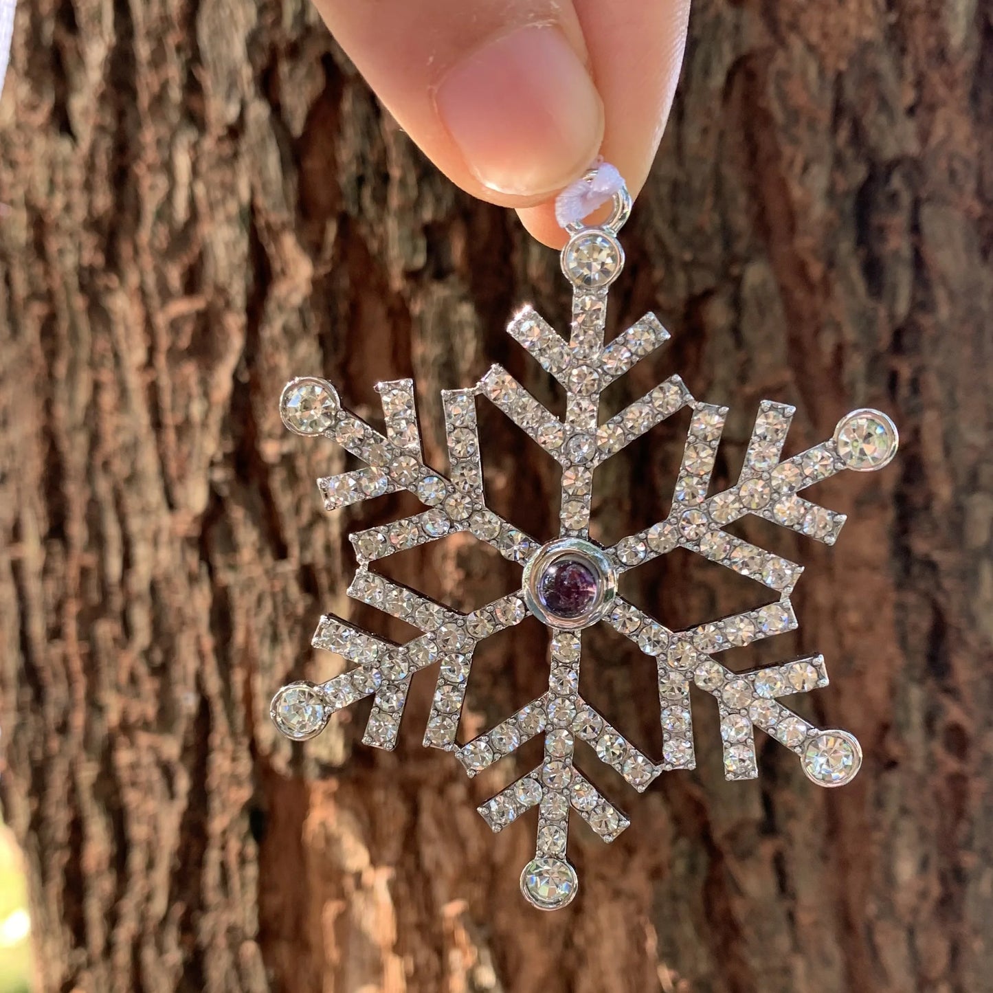 Snowflake Photo Ornament – Custom Picture Pendant with White Ribbon – Perfect Christmas Gift & Winter Love Memorial Decoration