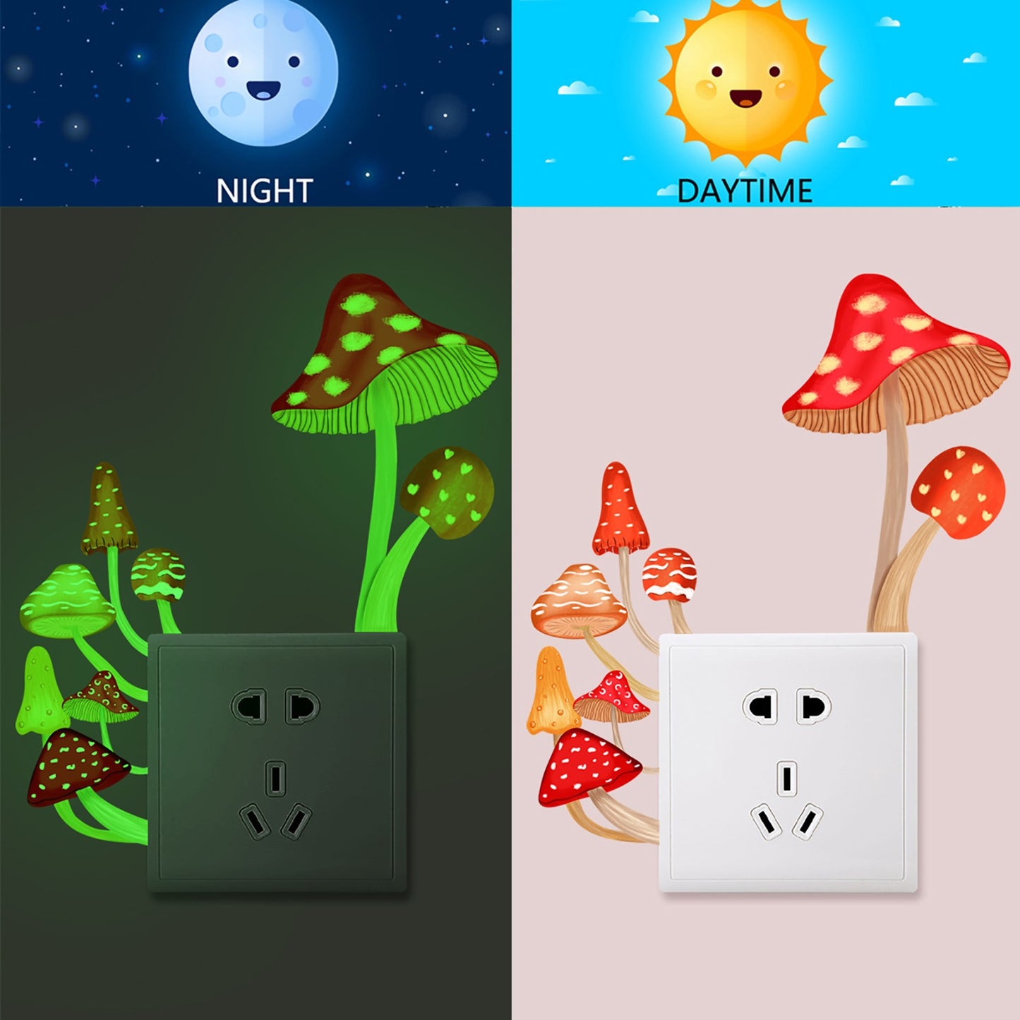 Cartoon Mushroom Luminous Switch Stickers Glow In The Dark Wall Sticker For Kids Room Decoration Self-Adhesive Fluorescent Decal