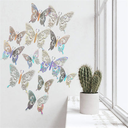 12pcs 3D Butterfly Ornaments - Hollow Wall Art Decals for Home Decor - Self-Adhesive Modern Craft Design for Walls, Cake Carving, and More