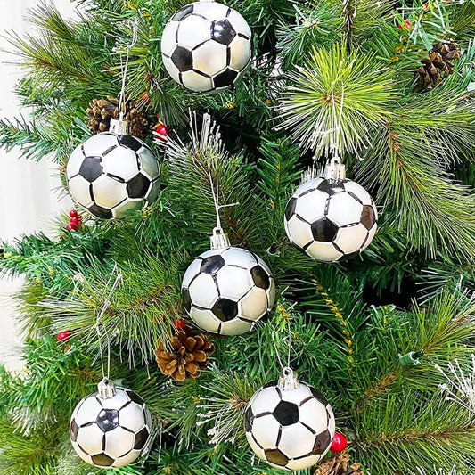 6pcs/Box Sports-Themed Christmas Ornament Set – Basketball & Football Plastic Tree Ornaments for Holiday Decor