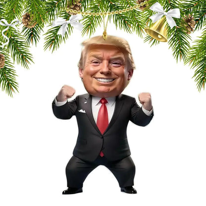 Trump-Inspired Acrylic Christmas Decor Hanging Ornament – Fun Cartoon Pendant for Car & Tree – Perfect Holiday Gift